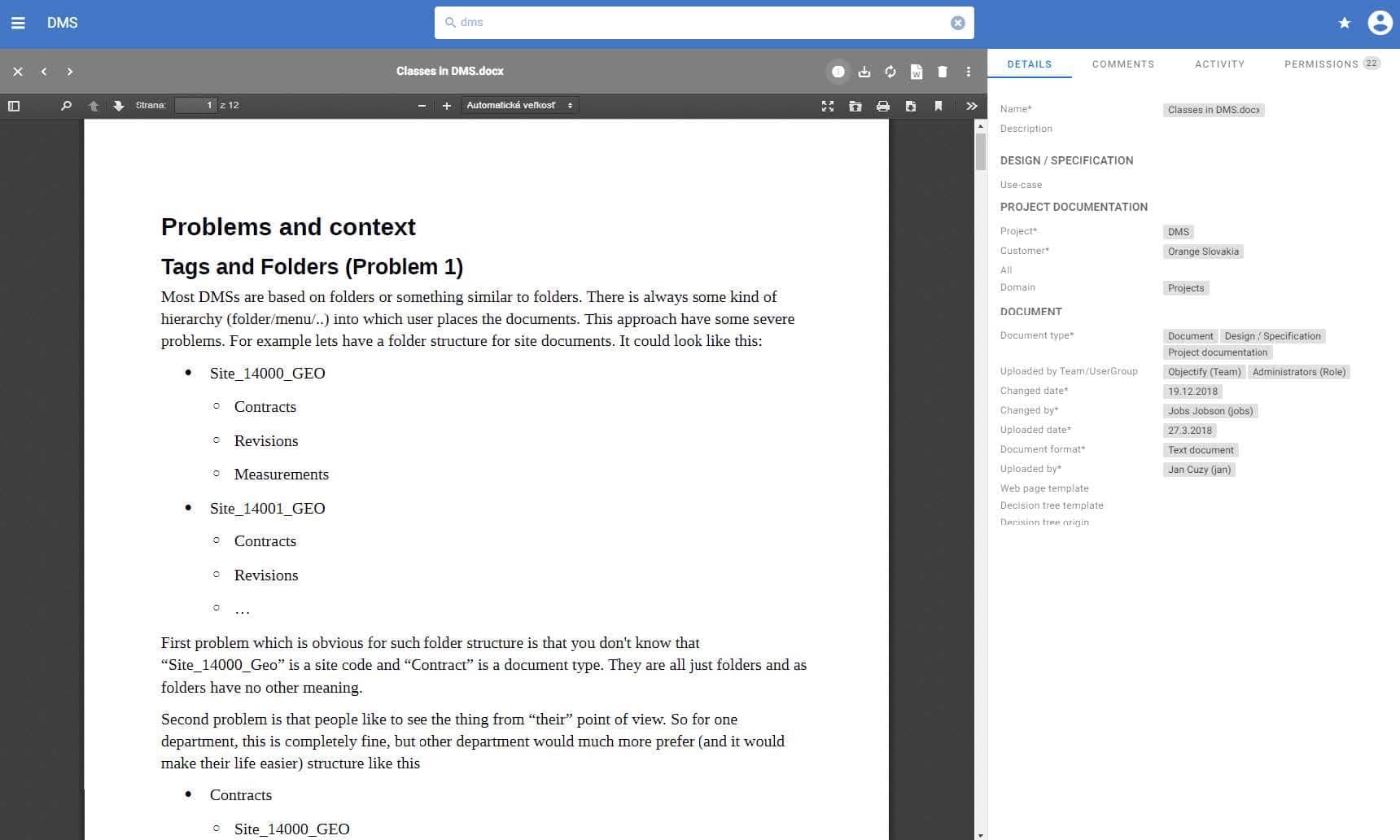 Document organization and structured data