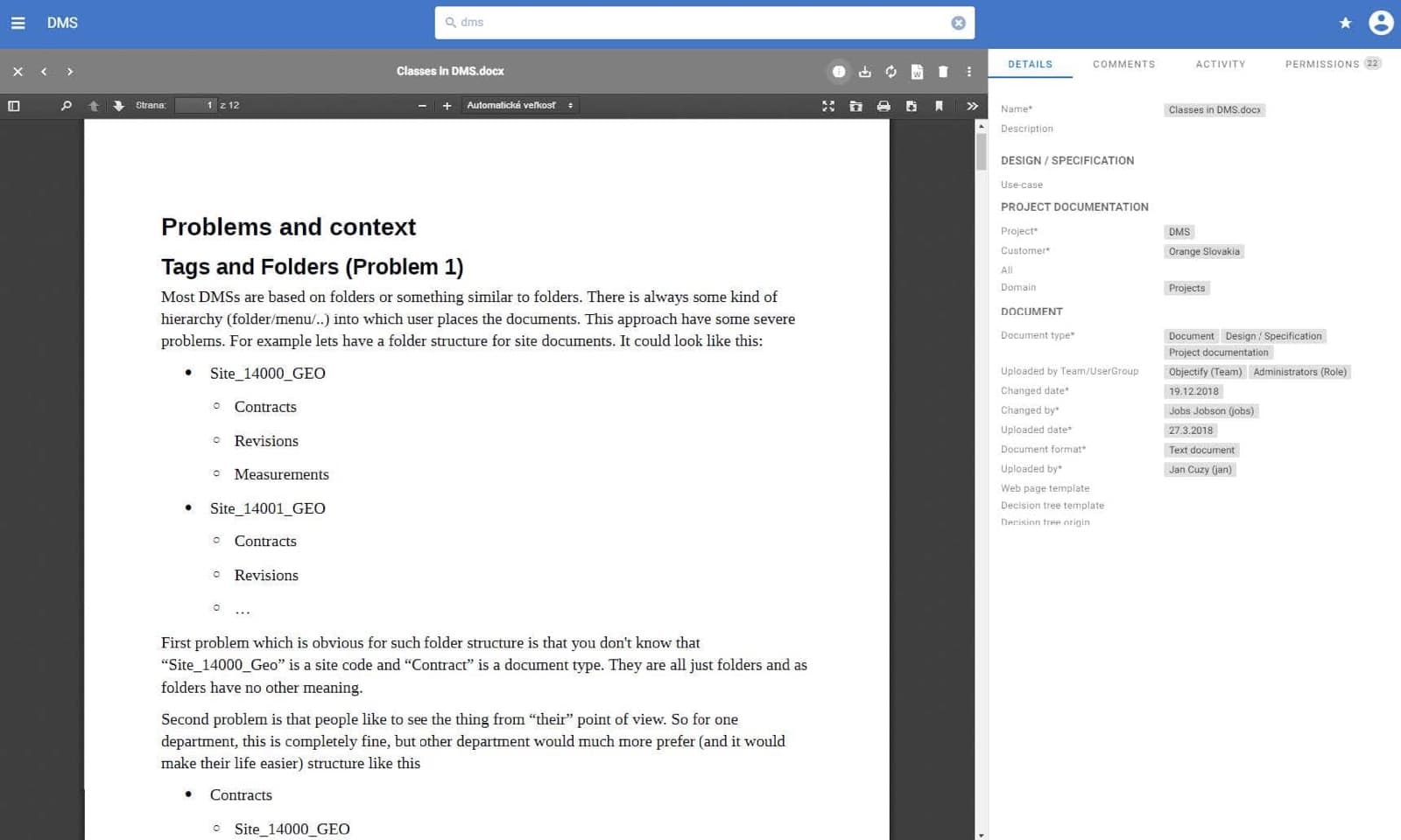 Document organization and structured data